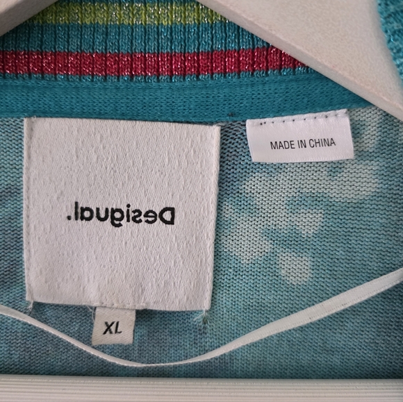 Desigual XL Eclectic Boho Art to Wear Tropical Floral Colorful Metallic Cardigan - Picture 4 of 16